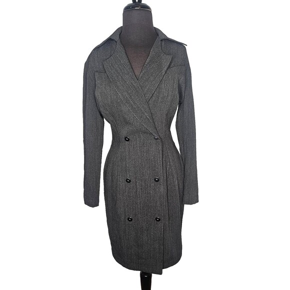 Vintage THIERRY MUGLER 90s Blazer Dress 38 Wool Blend Long Sleeve Snap Closure - Picture 1 of 13
